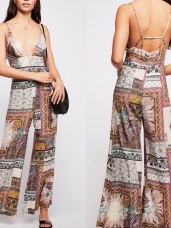 Free People Pants - Free People Margarita Patchwork Wide Leg Jumpsuit Size 4